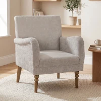 HOMCOM Fauteuil de salon, canapé 1 place avec dossier haut, accoudoirs, assise large, pieds en bois d'hévéa, tissu en lin, gris(m-2)