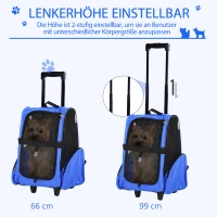 PawHut Hondentrolley transporttas draagtas dieren 2-in-1 rugzak trolley blauw(m-5)