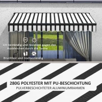 Outsunny Zonnescherm Luifel Terrasluifel, weerbestendig, 1 handkruk, 295 x 250 x 150 cm, Grijs + Wit(m-6)