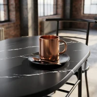 HOMCOM Eetset 3-delig, keukentafel en stoelen voor 2 personen met rek, woonkamer, zwarte marmerlook(m-9)