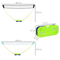 SPORTNOW Badminton-Net-Set Volleybal-Net-Set, 3-delig Set, 400 cm x 22,4 cm x 155 cm, Zwart + Blauw + Groen(m-3)