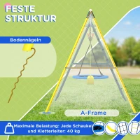 Outsunny Kinderschaukel-Set, 4 in 1 Schaukelgerüst Schaukelgestell mit 2 Schaukeln, Basketballkorb, Kletterleiter, Gartenschaukel für 3-8 Jahre Kinder, Stahl, Gelb(m-4)