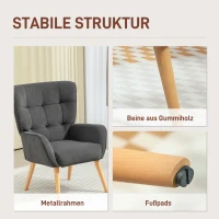 HOMCOM Polstersessel, Wohnzimmersessel mit Steppung, weicher Bezug in Samtoptik, bis 120 kg, Grau(m-6)