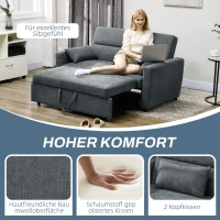 HOMCOM Schlafsofa, 2-Sitzer, ausklappbar, bis 200 kg, Holzrahmen, 155x90x88,5cm, Dunkelgrau(m-5)