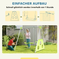 AIYAPLAY Schaukelset für Kinder, 2 Schaukelsitze, 1 Basketballkorb, 1 Fußballtor, Metallrahmen, Grün(m-5)