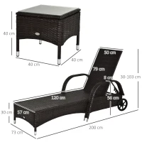 Outsunny Poly-rotan ligstoelset met tafel ligbank voor buiten tuinmeubelen met kussens(m-3)