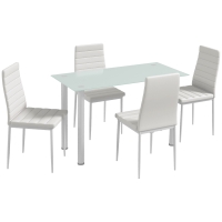 HOMCOM 5-delige Eetkamerset met Eettafel en 4 Stoelen, Modern Design, Glazen Tafel, Wit