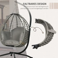 Outsunny Hangstoel, zit- en rugkussen, opvouwbare zitmand, bekerhouder, metalen frame, grijs(m-5)
