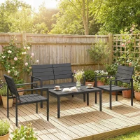 Outsunny Salon de jardin extérieur 4 pièces canapé 2 places, 2 chaises et table basse, mobilier de jardin terrasse veranda, noir(m-2)