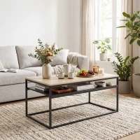 HOMCOM Salontafel met Opbergruimte, modern industrieel, 2 planken & verstelbare poten, eiken(m-9)