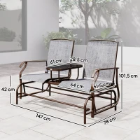 Outsunny Metaal tuinbank schommelstoel tuinstoel 2-zits met tafel schommel bruin(m-3)