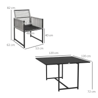 Outsunny 5-delige tuinmeubelset, tuinset voor buiten, weerbestendig, 1 tafel, 4 stoelen, lichtgrijs + zwart(m-3)