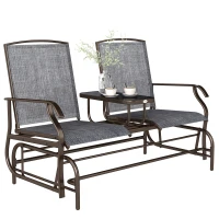 Outsunny Metaal tuinbank schommelstoel tuinstoel 2-zits met tafel schommel bruin(m-10)