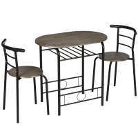 HOMCOM eetset, eettafel met 2 stoelen, keukentafel met opbergplank, zwart