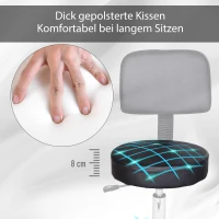 HOMCOM Rolkruk, werkstoel, cosmetische stoel, draaistoel, kruk, professionele salonstoel, zwart(m-5)