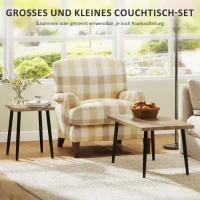 HOMCOM 2er-Set Kaffeetische, Großer und kleiner Tisch mit Metallrahmen und Holzplatte, Flexible Couchtische, Naturholz(m-4)