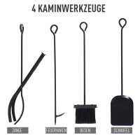 Outsunny Rek voor kachelhout met 4 haken houtstandaard houtrek 2 lagen metaal zwart(m-4)