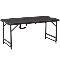 Outsunny buitentafel, tuintafel, voor 4 personen, opvouwbaar, in hoogte verstelbaar, houtlook, grijs+zwart, 118 x 60 x 74 cm