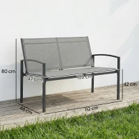 Outsunny Tuinbank 2-zits weerbestendig metalen outdoor zitbank met ademende zitting gebogen armleuningen 112 x 66 x 80 cm grijs(m-3)