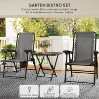 Outsunny Bistroset 3-delig van staal Weerbestendig Tuinmeubelset met opvouwbare Bistrotafel Bekerhouders Tuinstoelen Donkergrijs(m-4)
