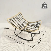Outsunny Rattan Schommelstoel Tuinligstoel met dikke kussens, Tuinschommel tot 120 kg Binnen Buiten 87 x 110 x 70 cm Grijs(m-3)