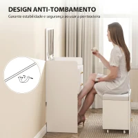 HOMCOM Toucador de Maquilhagem 3 em 1 com Banco Mesa de Maquilhagem com Espelho Gavetas e Bancada de Vidro Visível Toucador Moderno para Quarto 48x40x90 cm Branco(m-7)