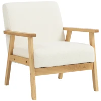 HOMCOM Modern Armchair, Sherpa Fleece Upholstered Accent Chair with Solid Wood Legs and Wide Seat, Cream White(m-1)