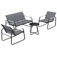 Outsunny Tuinmeubelset zitgroep voor 4 personen ademend tuinlounge met 2-zitsbank 2 stoelen touwdesign ronde tafel voetpads