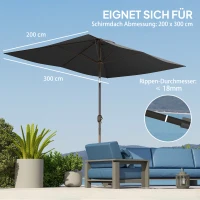 Outsunny Parasol Vervangingshoes 2 x 3 m 6 Spijlen UV50+ & Waterafstotend Terrasparasol Hoes(m-5)