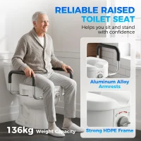 HOMCOM Înălțător WC pentru Vârstnici din HDPE cu Mânere Antialunecare, Lățime Reglabilă, Capacitate 136 kg, Alb(m-4)