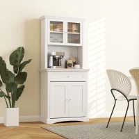 HOMCOM 4-Door Kitchen Cupboard with Drawer, Freestanding Kitchen Cabinet with Glass Doors, Adjustable Shelves and Open Counter, White(m-10)
