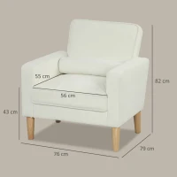 HOMCOM Fauteuil de salon en velours, canapé 1 place rembourré avec assise large, pour chambre, salon, petit espace, crème(m-3)