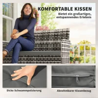 Outsunny 2-zits Rattan Tuinbank PE-Rattan Outdoor Terrasbank met Kussen, Anti-slip Matten, Stalen Frame, Lichtgrijs(m-6)