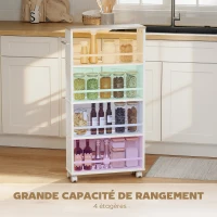 HOMCOM Chariot de rangement à 4 niveaux, desserte à roulettes avec poignées, desserte étroite, 45 x 15 x 91 cm, blanc(m-4)