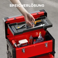 HOMCOM 3-traps Gereedschapskist Set met Wielen, In elkaar Grijpend, Staal, Plastic(m-5)