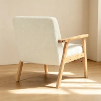 HOMCOM Modern Armchair, Sherpa Fleece Upholstered Accent Chair with Solid Wood Legs and Wide Seat, Cream White(m-9)