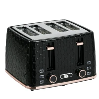 HOMCOM 4-Scheiben-Toaster mit 7 Bräunungsstufen, High-Lift, Aufwärmen/Auftauen/Abbrechen, 1860W, Schwarz mit Wabenstruktur(m-1)