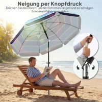 Outsunny Strandparasol Ø198 cm UV30+ met Opklapbare Tafel, Bekerhouders en Verstelbare Kanteling - Multicolor(m-5)