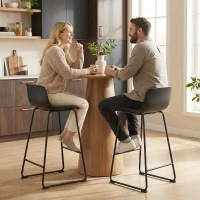 HOMCOM Modern Bar Stools Set of 2, PU Leather Barstools, Counter Height Kitchen Chairs for Breakfast Bars, Dining Room, Black(m-8)