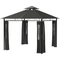 Outsunny Paviljoen Feesttent Tuinpaviljoen, 2,95 x 2,95 x 2, 85 m, Donkergrijs(m-10)