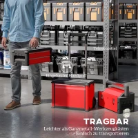 HOMCOM 3-traps Gereedschapskist Set met Wielen, In elkaar Grijpend, Staal, Plastic(m-6)