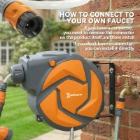 DURHAND 10m Garden Hose Reel Wall Mounted Auto Rewind with 7 Patterns Spray Nozzle, Includes Wall Fixings, Orange(m-7)