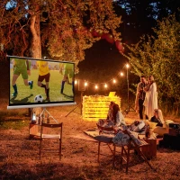 HOMCOM Écran de Projection avec Ttrépied Pliable 84 Pouces 4K HD 16:9, 200Lcm, Écran Vidéoprojecteur Portable, Hauteur Réglable(m-16)