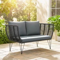 Outsunny Tuinbank met kussens 2-zits bank outdoor balkonbank rotanbank tuinmeubelen 123 x 67 x 72 cm lichtgrijs(m-2)