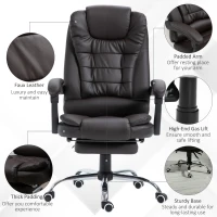 HOMCOM Executive Office Chair with Footrest, Ergonomic PU Leather Desk Chair with High Back, 145° Reclining, Thick Padded, Swivel Wheels for Home, Brown(m-4)