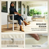 Outsunny Tuinmeubelset 4-delig polyrattan loungeset met tweezitsbank, 2 stoelen, glazen tafel, afneembare kussens en antislipmatten(m-5)