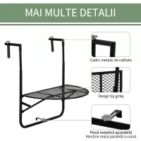 Outsunny masa de agatat pentru balcon, masuta metalica de instalare pe perete, Neagra(m-6)