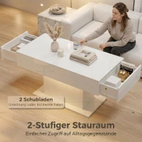 HOMCOM LED Salontafel met opbergruimte, hoogglans, modern, 2 lades & afstandsbediening, wit(m-6)