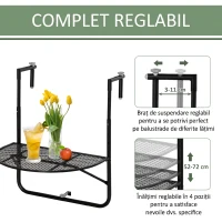 Outsunny masa de agatat pentru balcon, masuta metalica de instalare pe perete, Neagra(m-4)