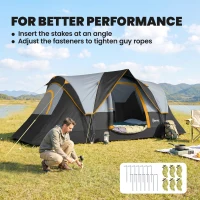 Outsunny Tente de camping familiale 5-6 pers. - tente tunelle imperméable légère ventilée - grande porte + 2 fenêtres gris clair(m-8)